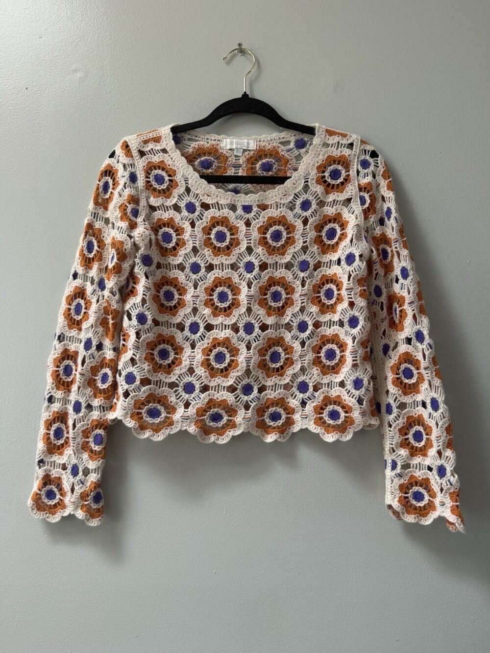 Rebellion Again Crochet Granny Square Top Size XS Boho Cottagecore Y2K